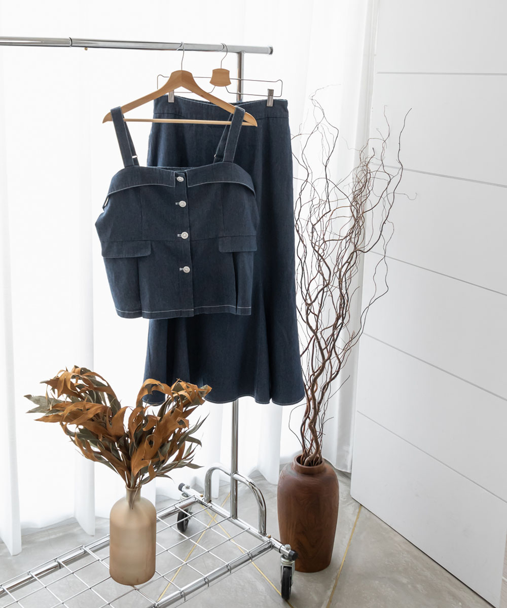 デニムビスチェ&スカートセットアップ