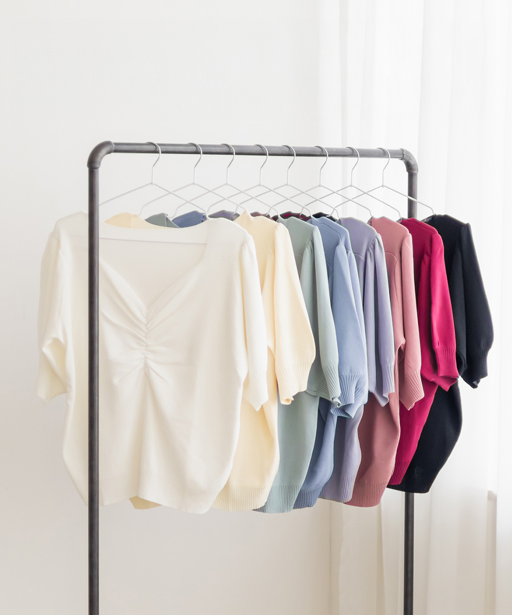 CLETTEオリジナル★シャーリングハートネック半袖ニット