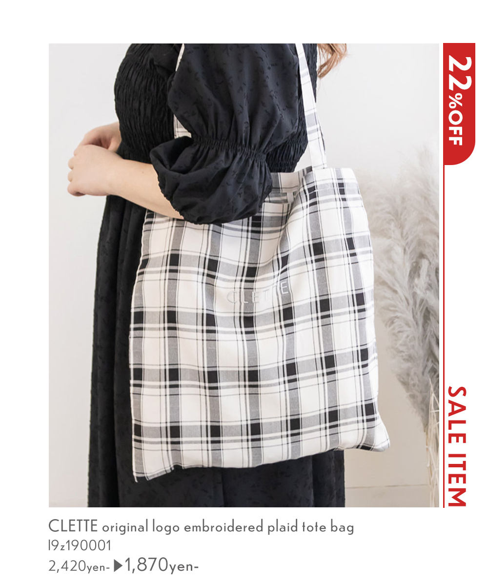 ロゴ刺繍チェック柄トートバッグ