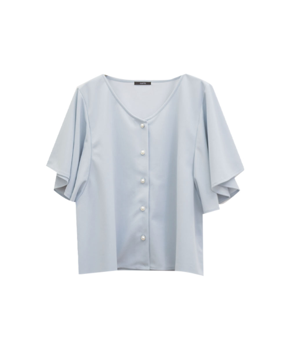 Flare Sleeve Blouse with Pearl Buttons