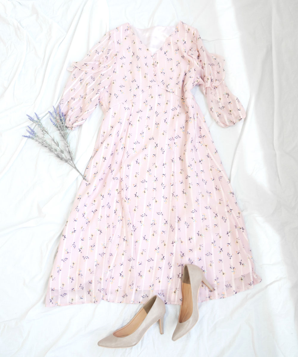CLETTEオリジナル★袖フリル花柄ワンピース