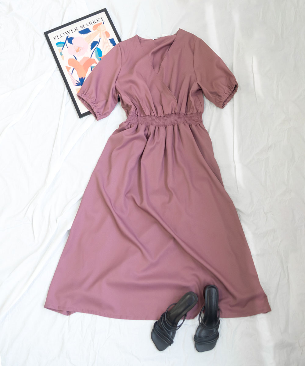 フロントカシュクールロングワンピース