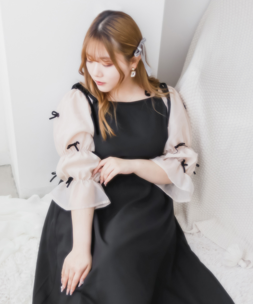 CLETTEオリジナル★袖オーガンジーリボンワンピース