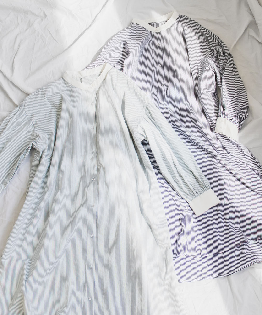 ストライプ柄クレリックロングシャツ