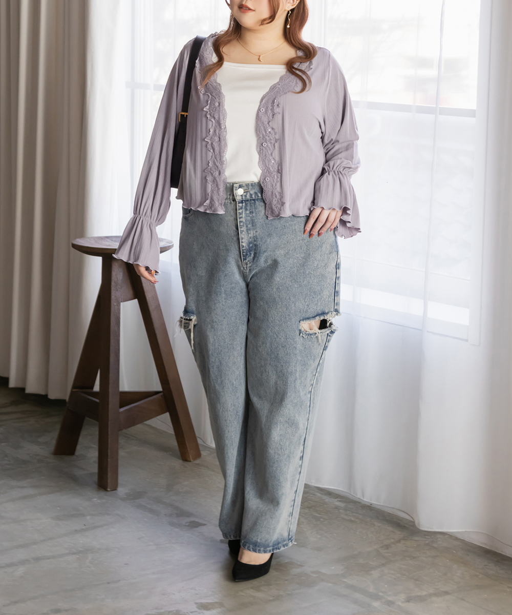 CLETTEオリジナルルームウェアレース使いカーディガン