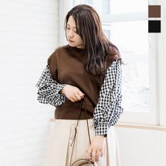 ギンガムフリルスリーブ切替プルオーバー2