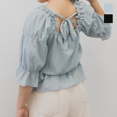 バックリボンスクエアネックブラウス