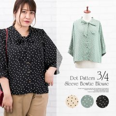 ドット柄７分袖ボウタイブラウス6