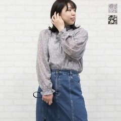 プチハイフリルネック花柄ブラウス_1