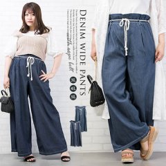 ロープベルト付デニムワイドパンツ4