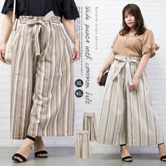 共地ベルト付ランダムストライプ柄ワイドパンツ6