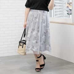 チュール重ねフラワープリントフレアスカート1