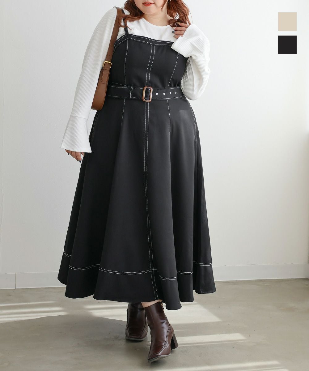 CLETTEオリジナル☆配色ステッチフレアワンピース | 大きいサイズ