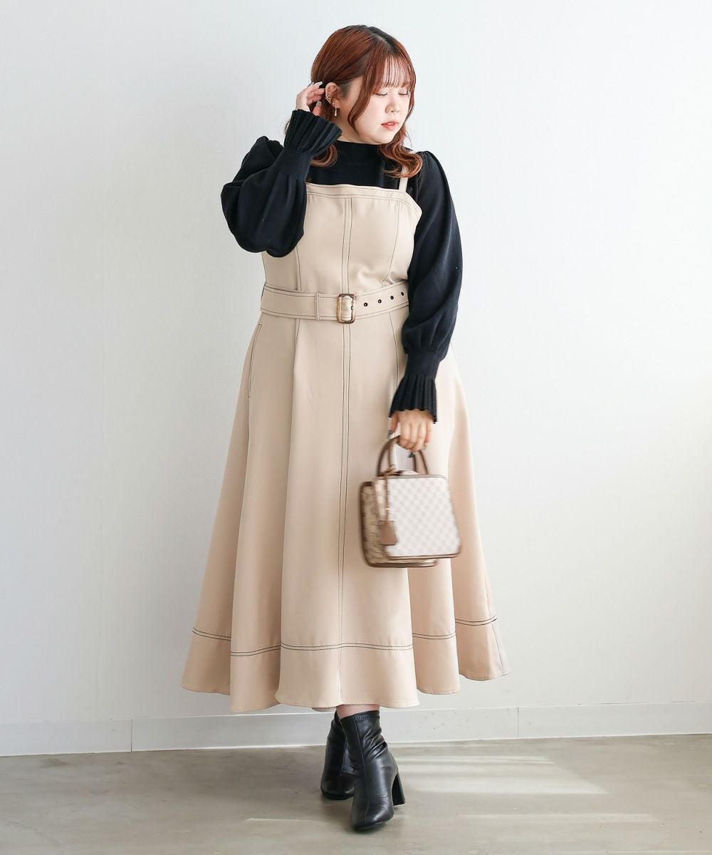 CLETTEオリジナル☆配色ステッチフレアワンピース | 大きいサイズ