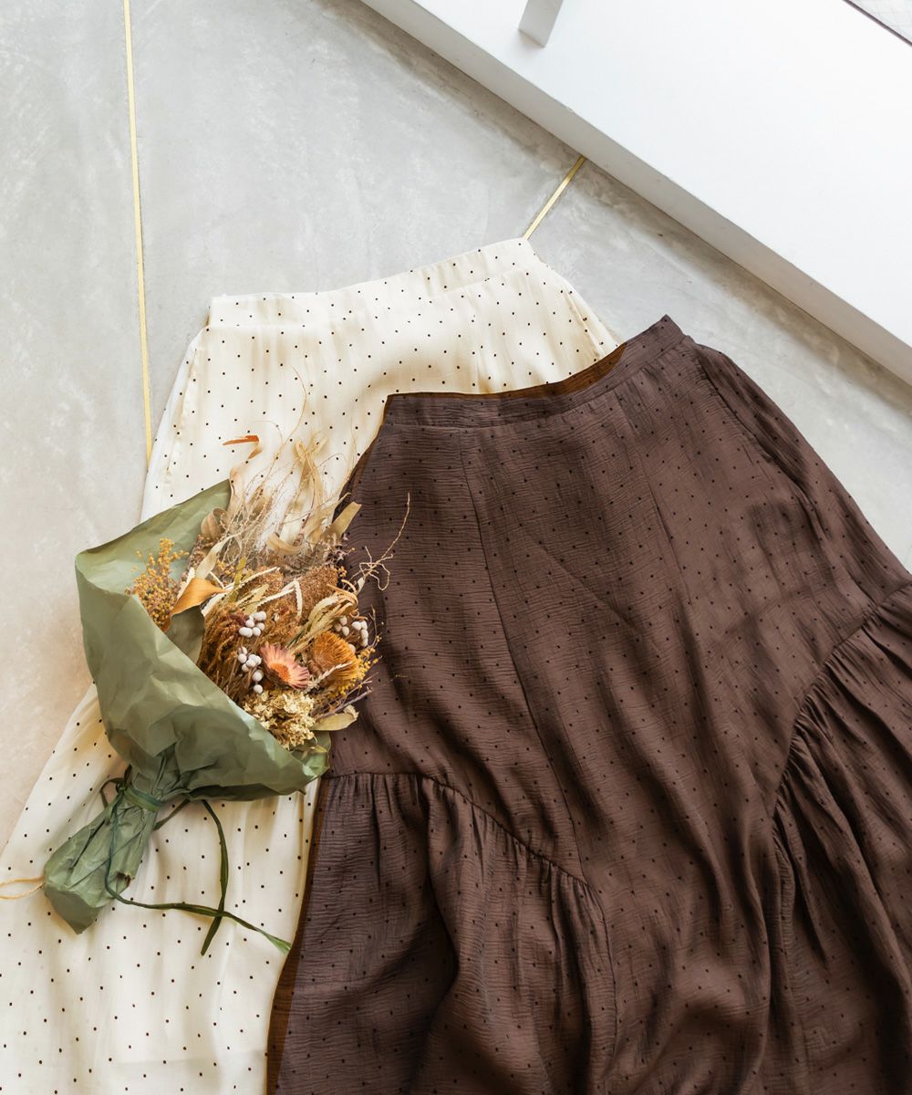 CLETTEオリジナル☆サイドギャザーシアードットスカート | 大きい