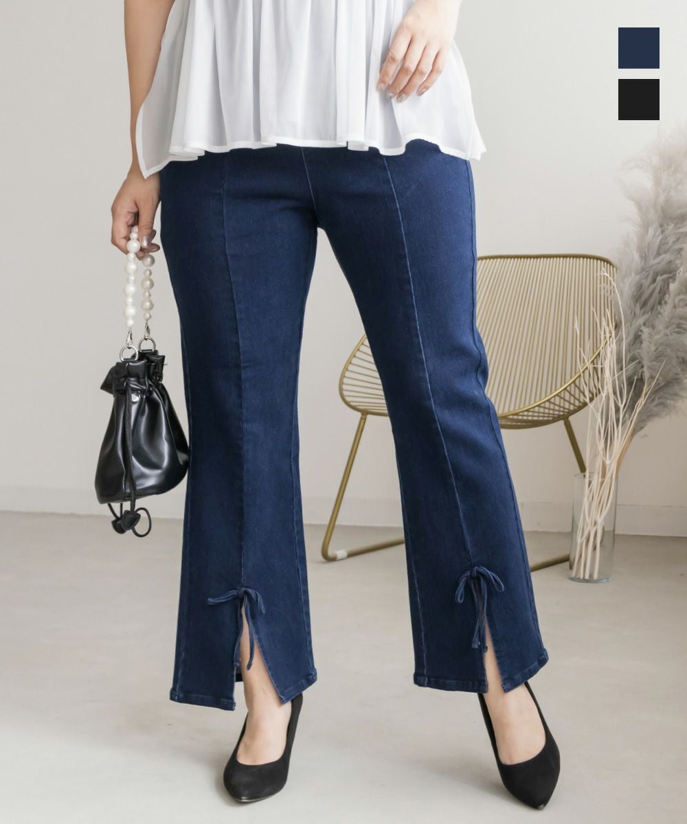 CLETTEオリジナル☆裾リボンストレッチデニムパンツ | 大きいサイズ