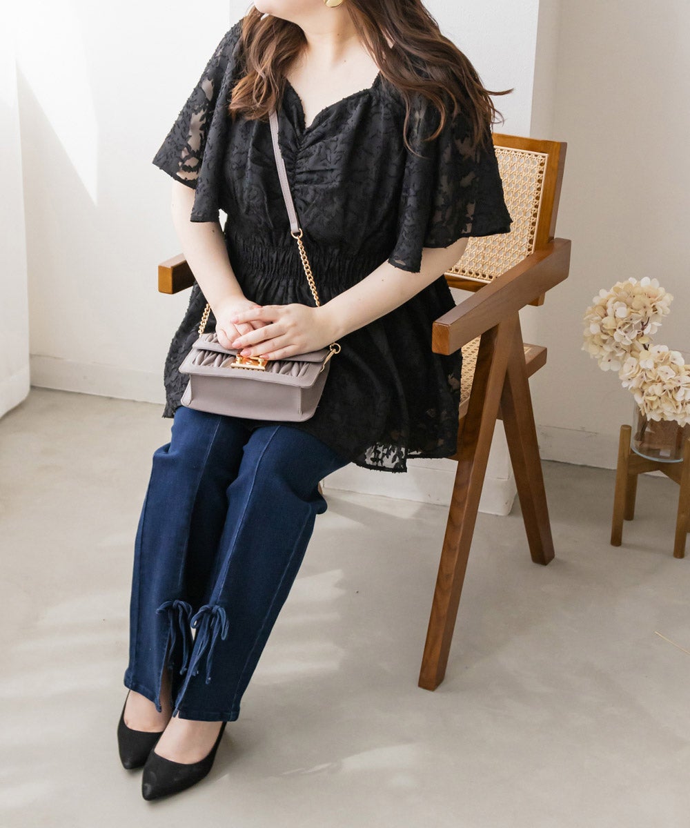希少 エンフォルド 美ライン ペプラム 立体的 ブラウス  花柄 サンプル品 CLETTEオリジナル☆シアー花柄ペプラムブラウス | 大きいサイズ