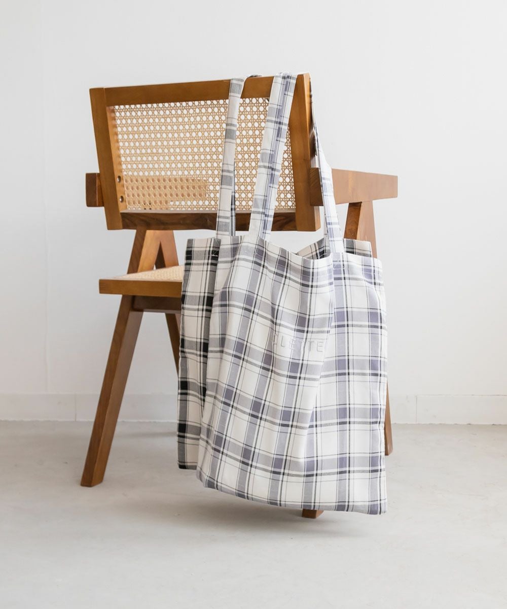 CLETTEオリジナル☆ロゴ刺繍チェック柄トートバッグ | 大きいサイズ