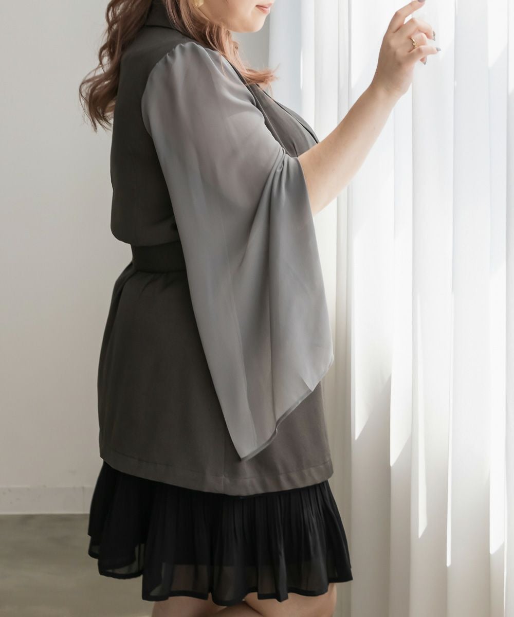 CLETTEオリジナル☆ベルト付きスリットシアー袖ジャケット | 大きい