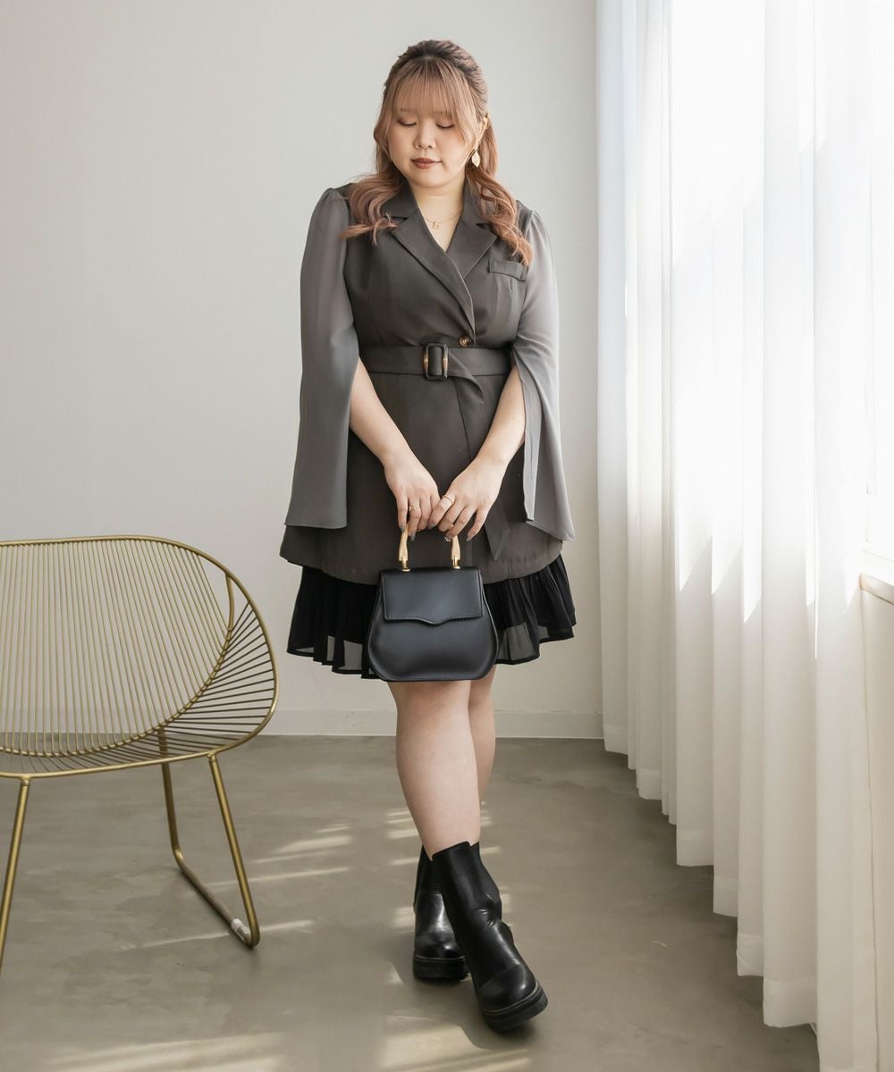 CLETTEオリジナル☆ベルト付きスリットシアー袖ジャケット | 大きい