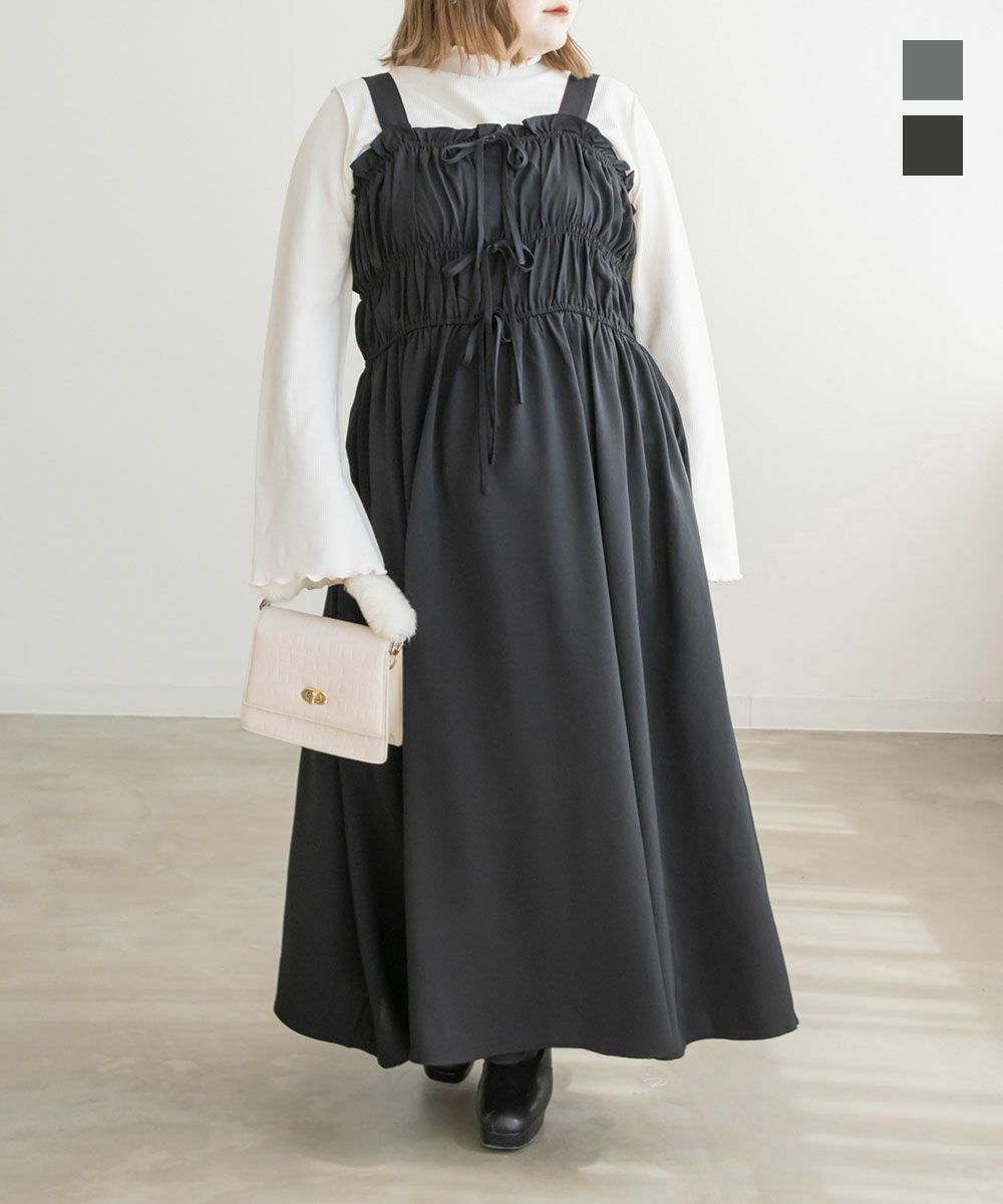 CLETTEオリジナル☆フロントリボンギャザーワンピース | 大きいサイズ