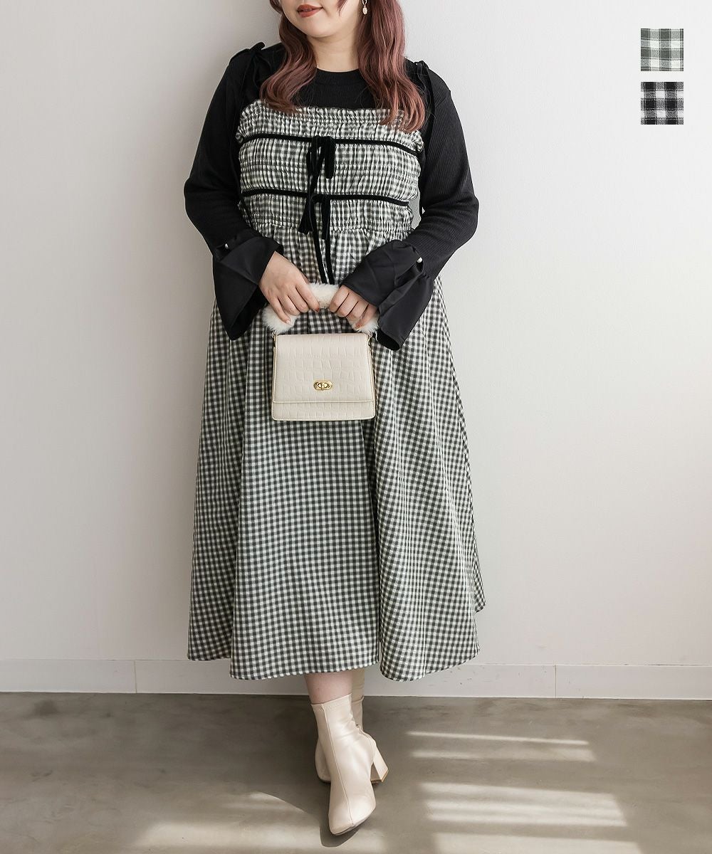 CLETTEオリジナル☆リボン使いチェック柄キャミワンピース | 大きい
