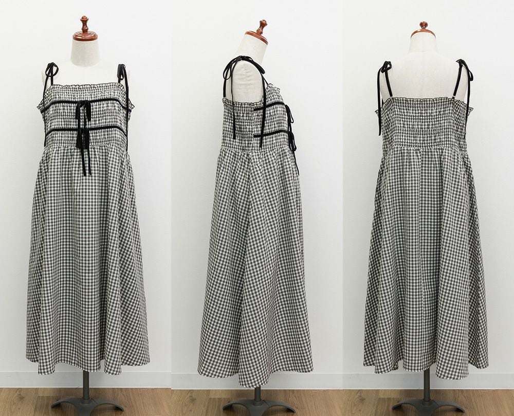 CLETTEオリジナル☆リボン使いチェック柄キャミワンピース | 大きい