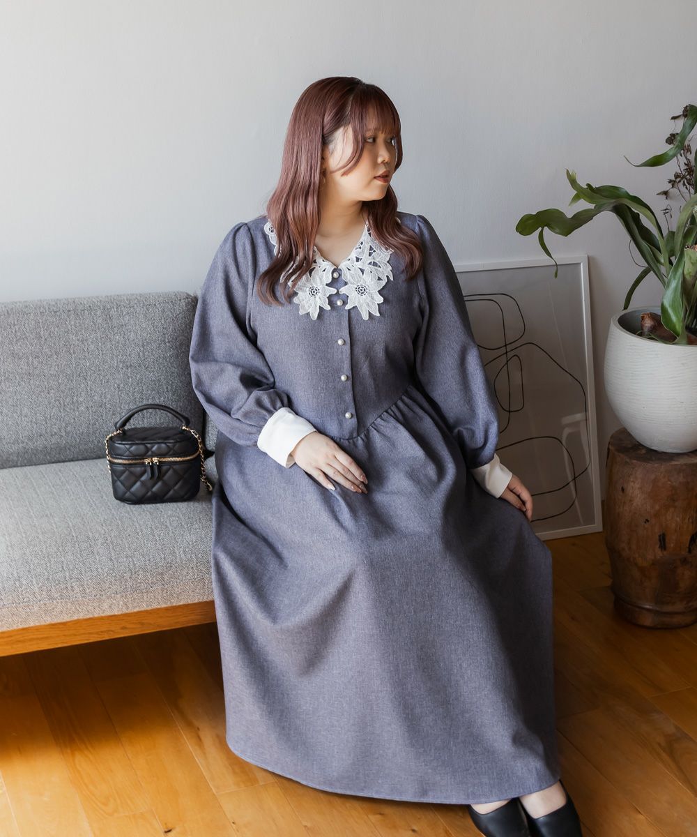 Foxy ＊チンチラ襟　バルーンワンピース　グレー＊size38 美品 CLETTEオリジナル☆レース襟ワンピース | 大きいサイズ レディース専門