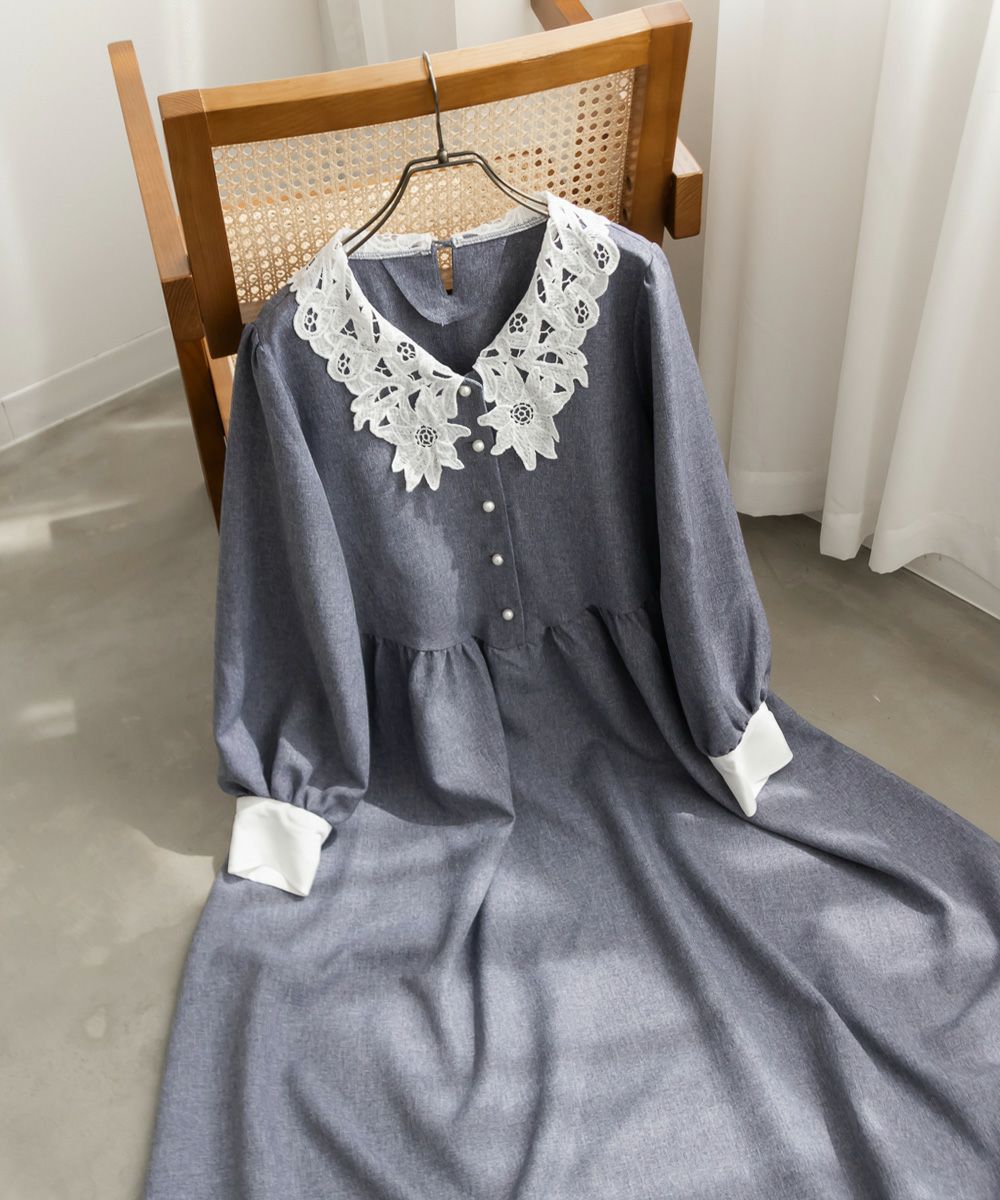 ☆TO BE CHIC ビジューの襟が取り外せる玉レースのチュニッククワンピース 2WAYビジュー×レース襟付きダンボールワンピース