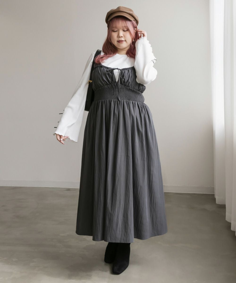 CLETTEオリジナル☆シャーリング切替リボンキャミワンピース | 大きい