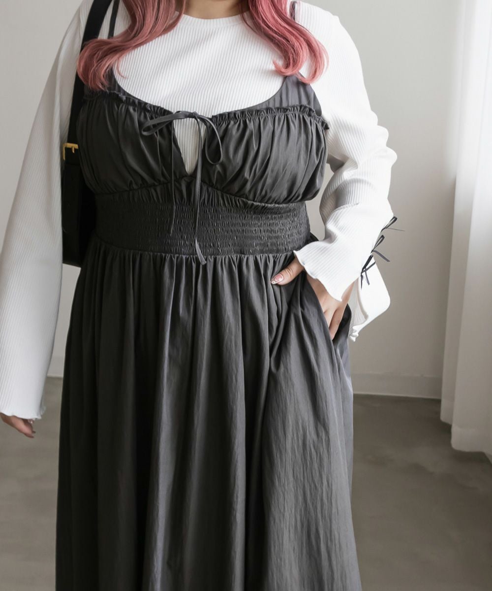 CLETTEオリジナル☆シャーリング切替リボンキャミワンピース | 大きい