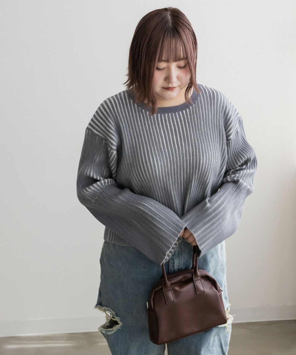 【新品】コットンウールブレンド フレアスリーブ ショートニット プルオーバー長袖 美香さんコラボ】フロッキードットフレアスリーブニットプルオーバー