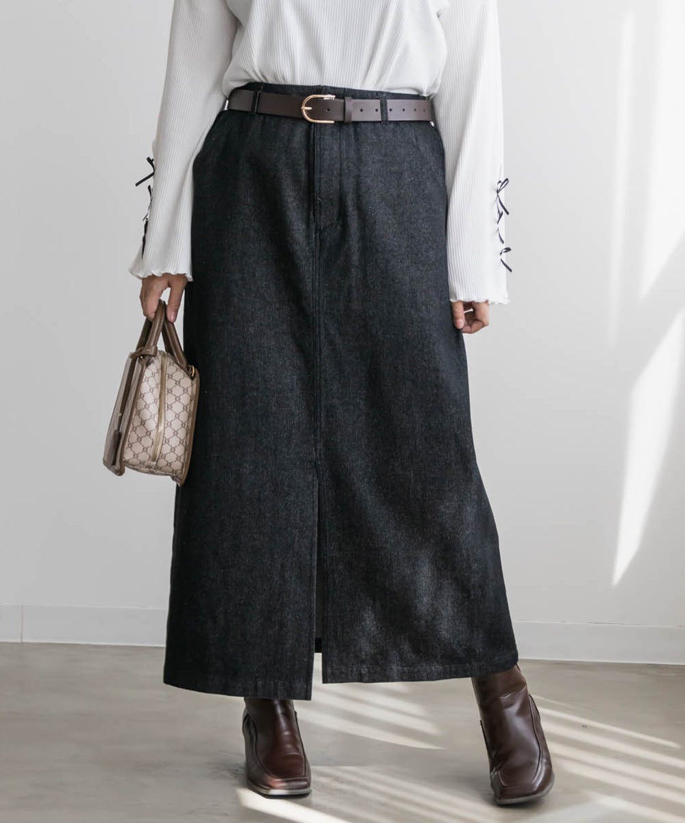 かおりん様33度アシメトップスカーキ、シニカルデニムスカート黒 AZUL BY MOUSSY | アシンメトリーバックデニムスカート (スカート
