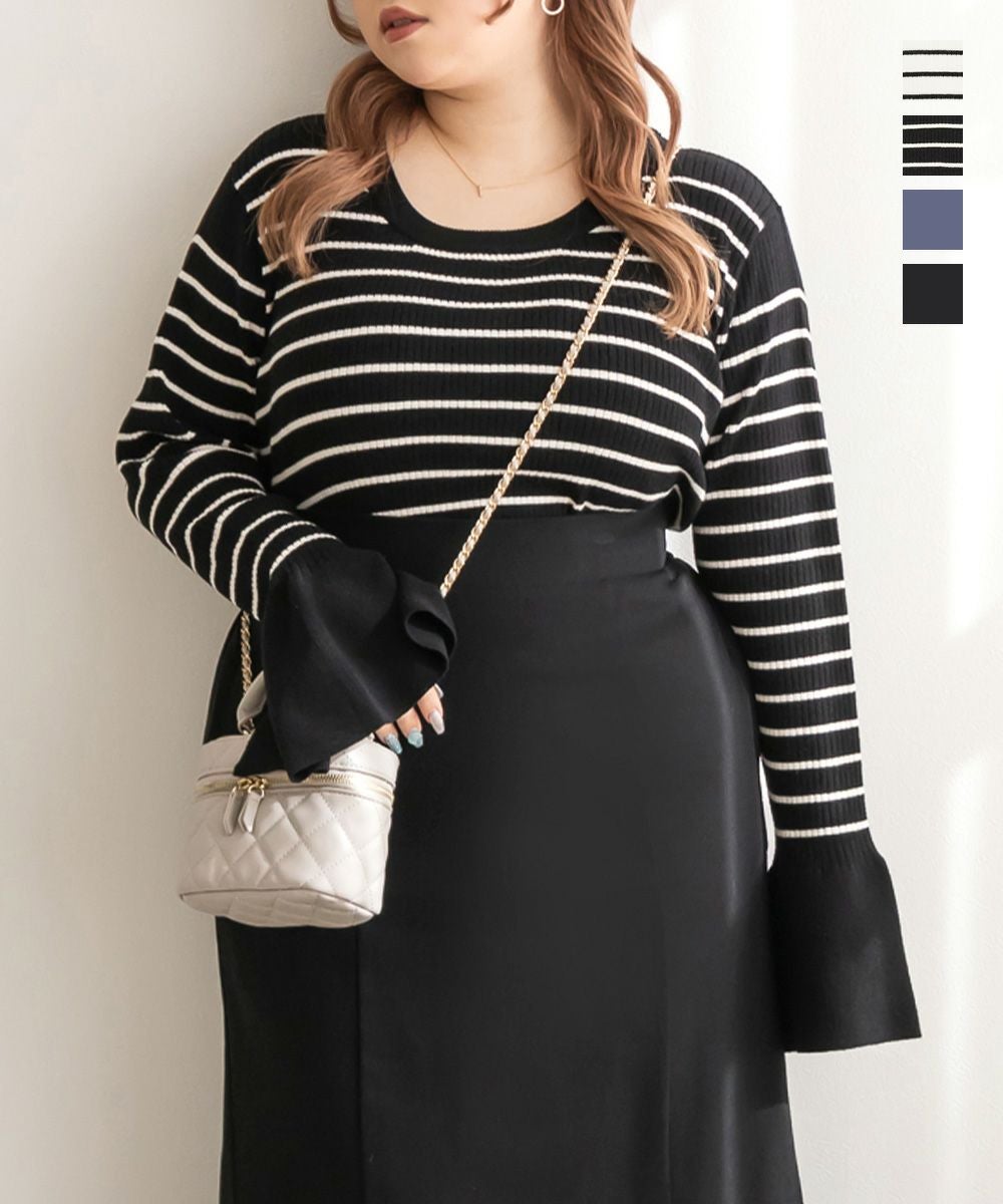 CLETTEオリジナル☆スリットベルスリーブリブニット | 大きいサイズ