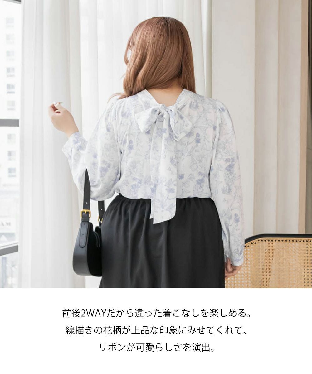 CLETTEオリジナル☆前後2WAY花柄リボンブラウス | 大きいサイズ