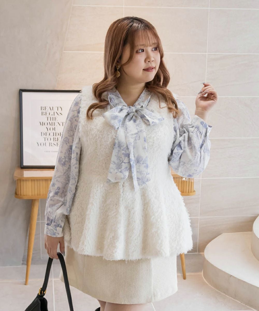 CLETTEオリジナル☆前後2WAY花柄リボンブラウス | 大きいサイズ