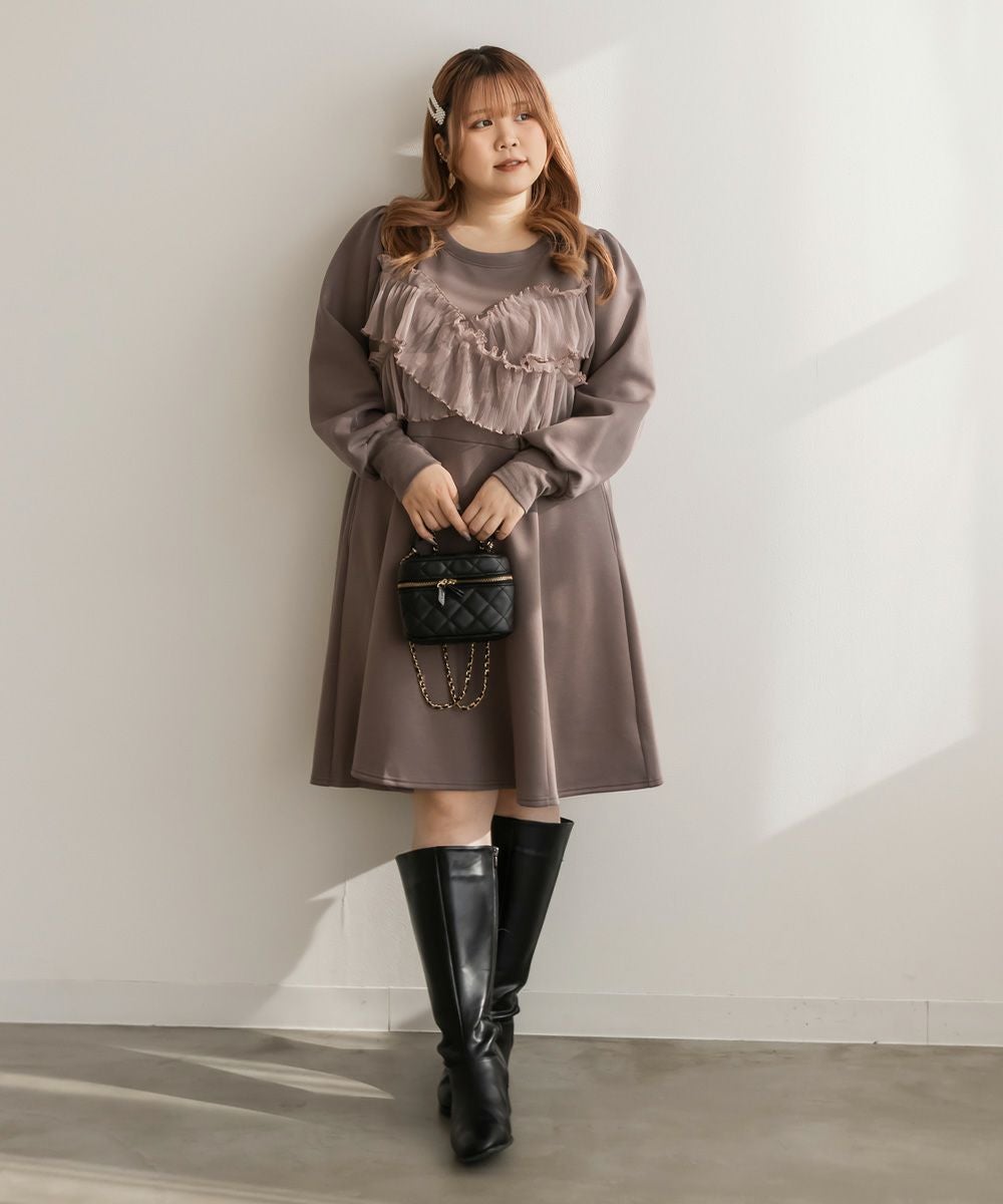 LOVESOUL カーキ クロス 十字架 ノースリーブミニワンピース 平成ギャル CLETTEオリジナル☆クロスチュールミニワンピース | 大きいサイズ