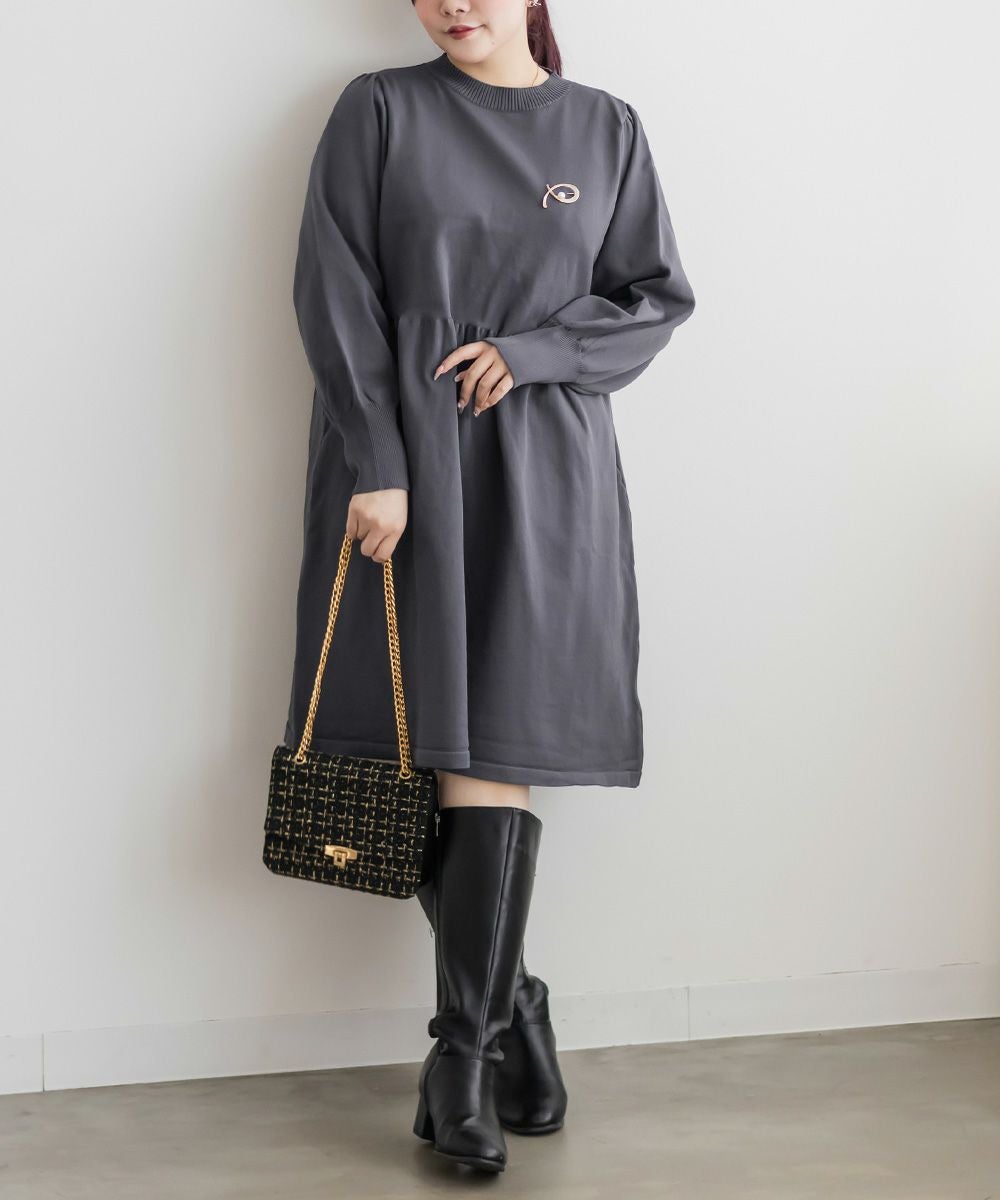 CLETTEオリジナル☆ブローチ付きニットミニワンピース | 大きいサイズ