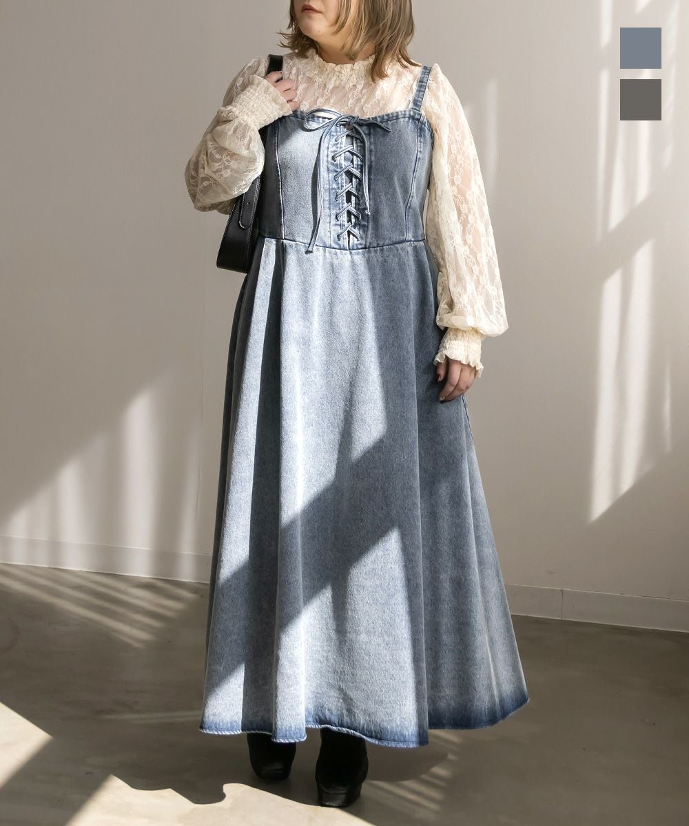 CLETTEオリジナル☆デニムレースアップジャンスカワンピース | 大きい