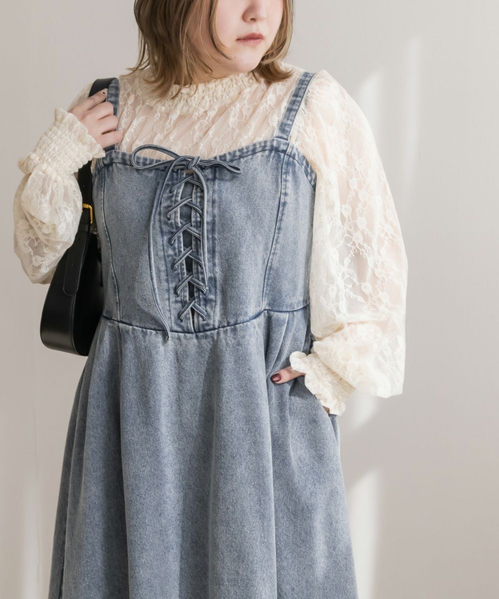 CLETTEオリジナル☆デニムレースアップジャンスカワンピース | 大きい
