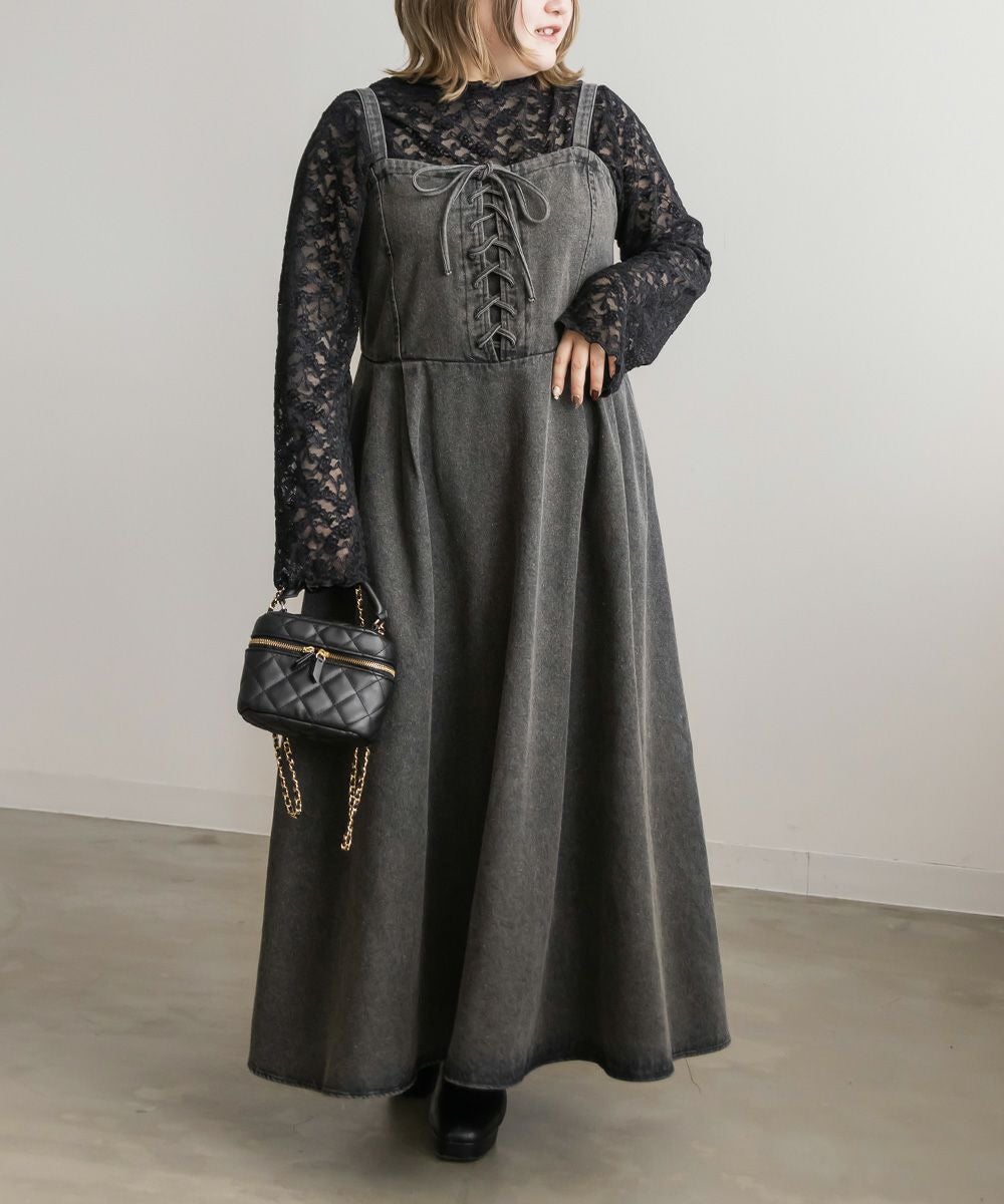 CLETTEオリジナル☆デニムレースアップジャンスカワンピース | 大きい