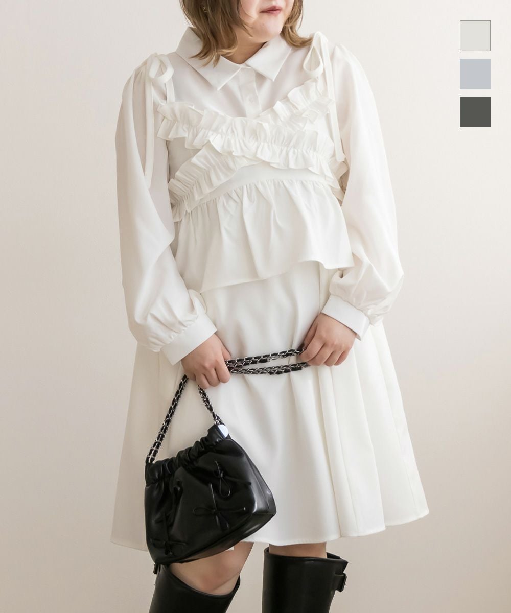 CLETTEオリジナル☆フリルビスチェセットミニシャツワンピース