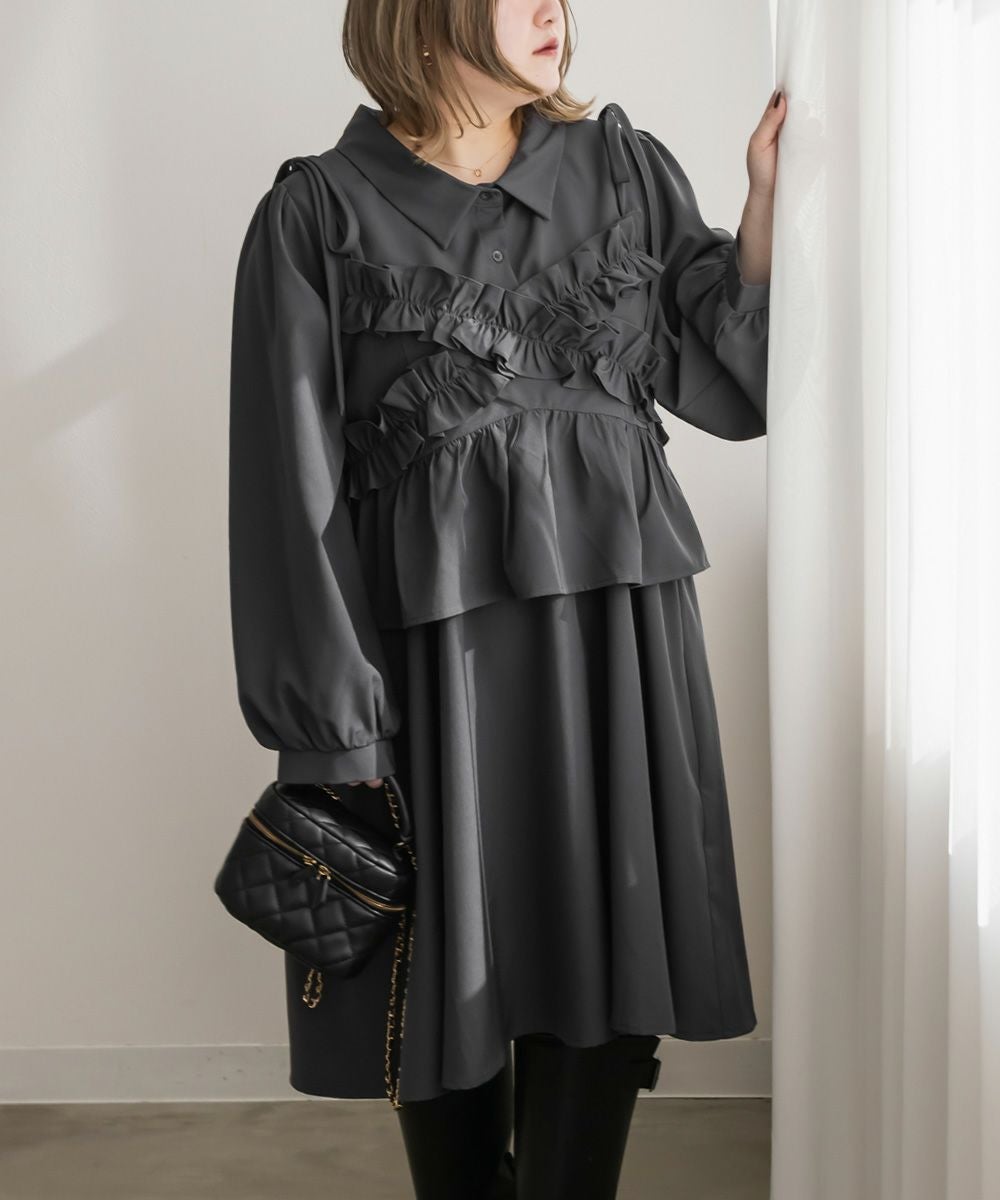 CLETTEオリジナル☆フリルビスチェセットミニシャツワンピース