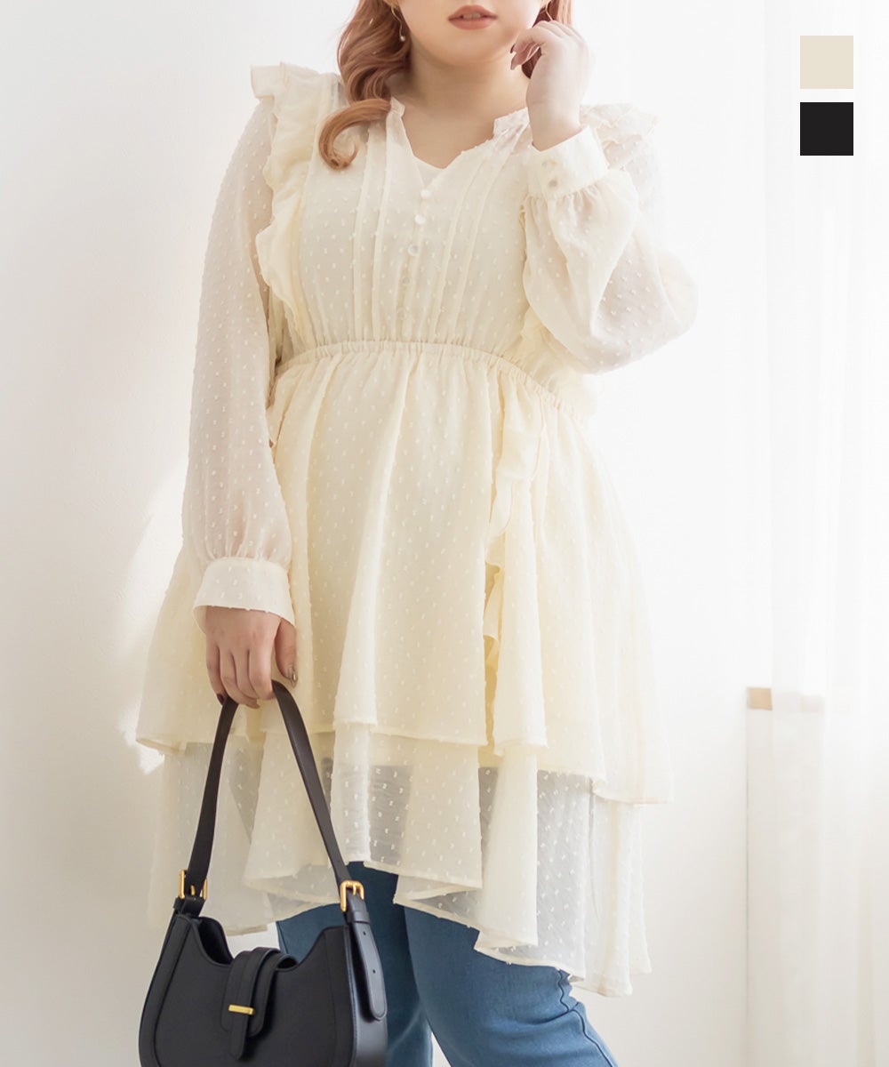 CLETTEオリジナル☆インナー付きフリルティアードドビーチュニック