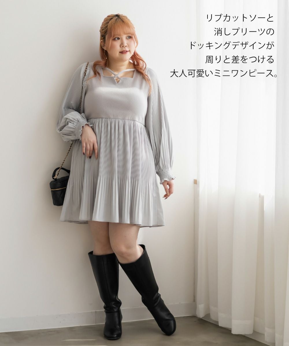 CLETTEオリジナル☆リブ切替マイクロプリーツミニワンピース | 大きい