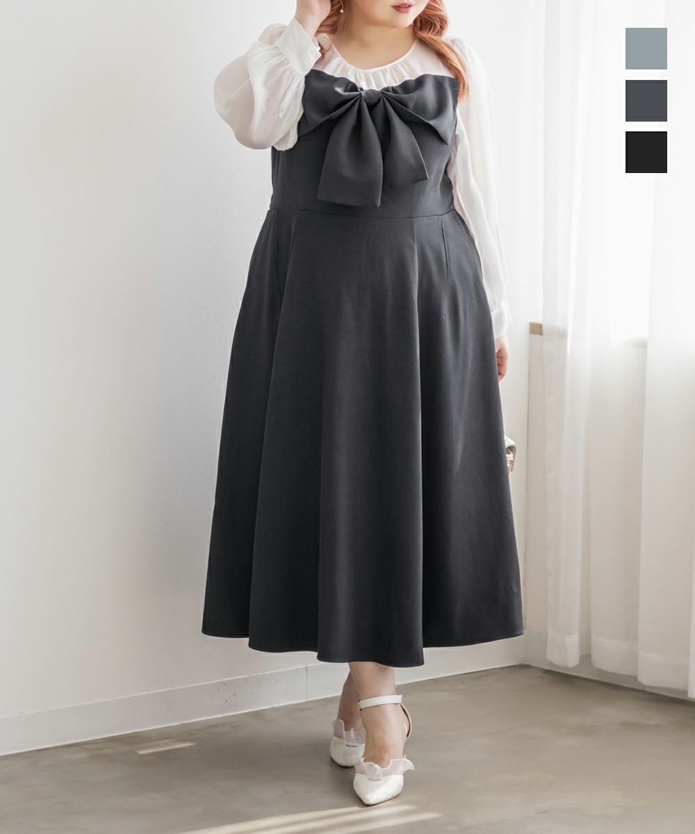 CLETTEオリジナル☆レイヤード風リボンワンピース | 大きいサイズ