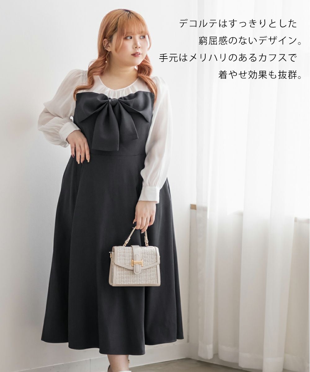CLETTEオリジナル☆レイヤード風リボンワンピース | 大きいサイズ