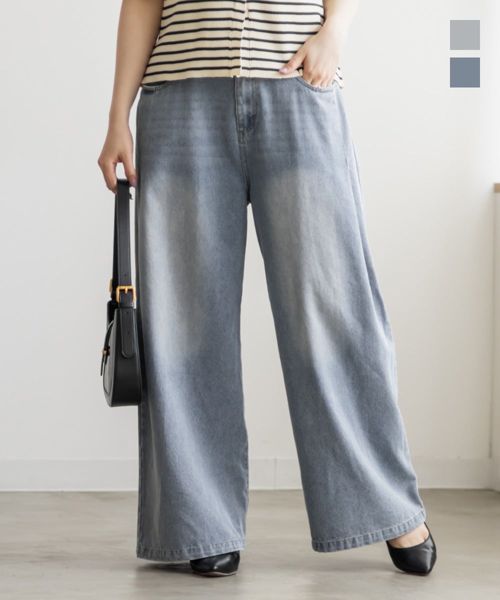CLETTEオリジナル☆サイドタックデニムワイドパンツ | 大きいサイズ