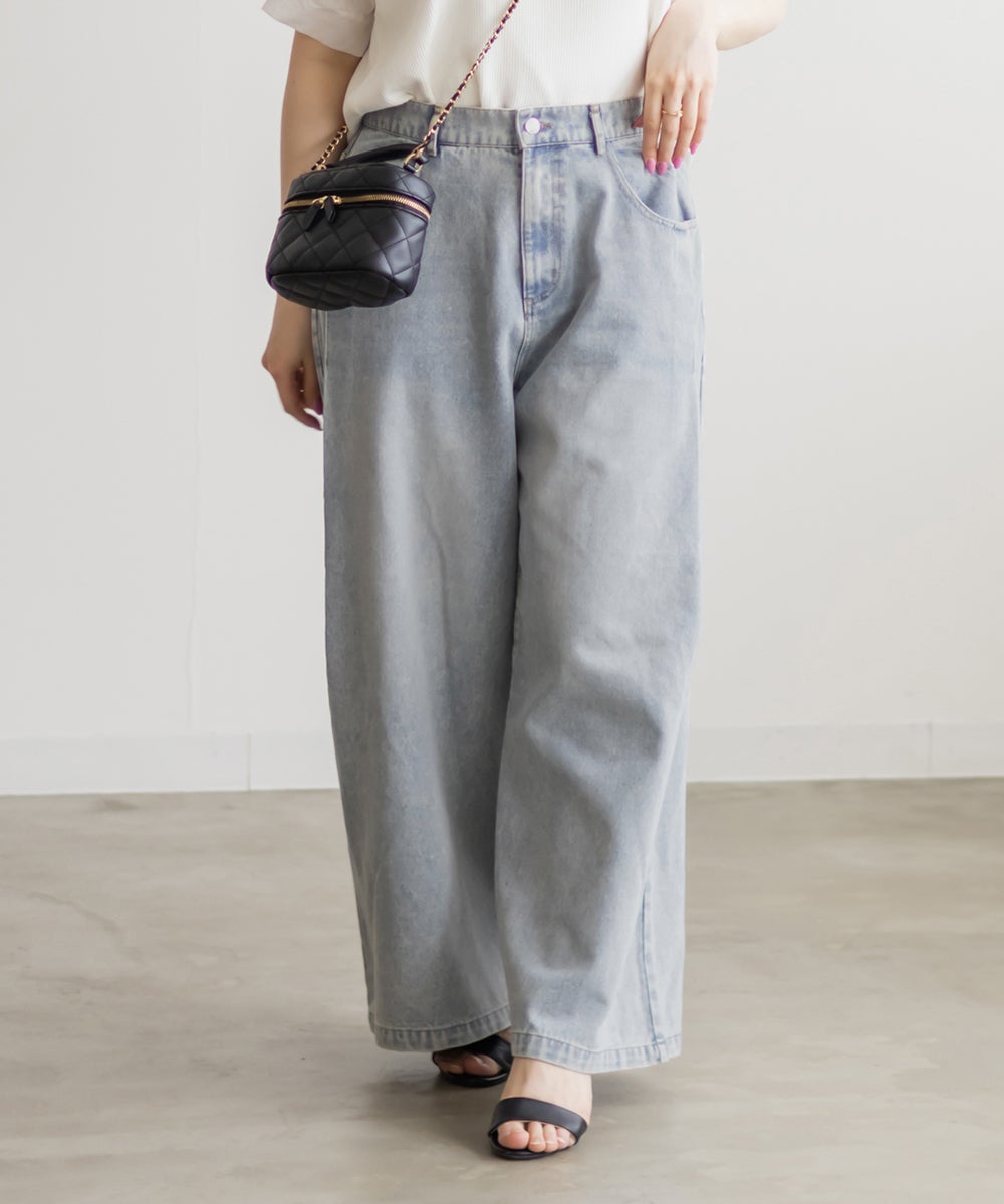 CLETTEオリジナル☆サイドタックデニムワイドパンツ | 大きいサイズ
