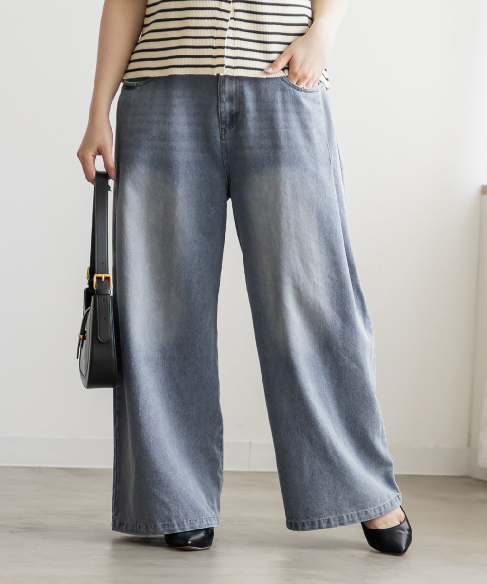 CLETTEオリジナル☆サイドタックデニムワイドパンツ | 大きいサイズ